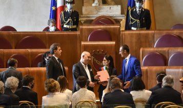 Andrea e Marco Morricone, Virginia Raggi, Marcello De Vito, Campidoglio 17 luglio 2020