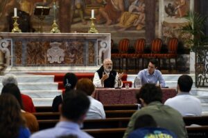 padre Mauro Giuseppe Lepori, abate generale dell’Ordine Cistercense, incontro a S.Maria in Domnica, 29 maggio 2021